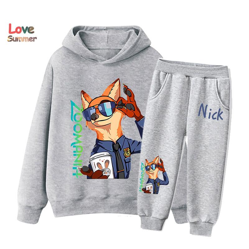 2pcs Kids Zootopia 2 Hoodie Joggers Set Kids Judy Nick Kids Sweatshirt 2pcs Suit Casual Playwear Everyday Sports Matching Outfit for Boys