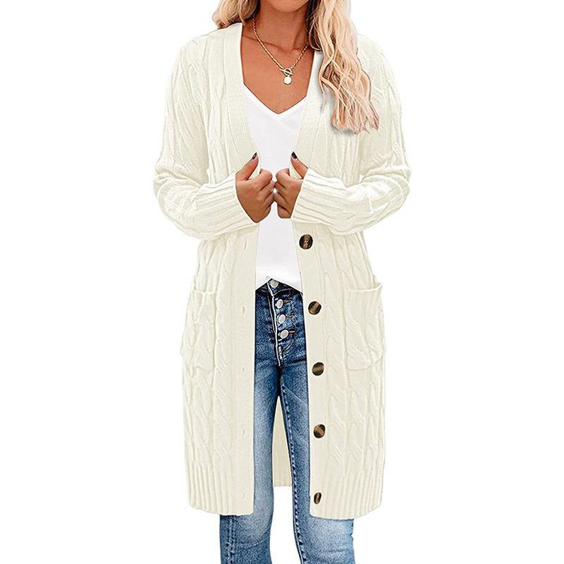 Damen S Lang V-Ausschnitt Knopf Tasche Strick Cardigan Pullover