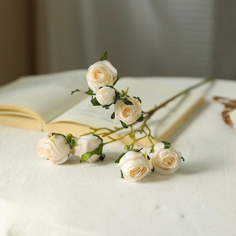 

Решетчатый край 7-головая роза имитация цветка европейский ретро украшение для дома искусственный цветок свадьба обожженный край имитация сухоцвета роза молочный белый