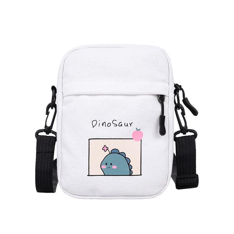 Autumn and Winter New Canvas Small Bag Women's Korean Version Fashion Shoulder Bag Ins Student Casual Messenger Dinosaur Small Square Bag