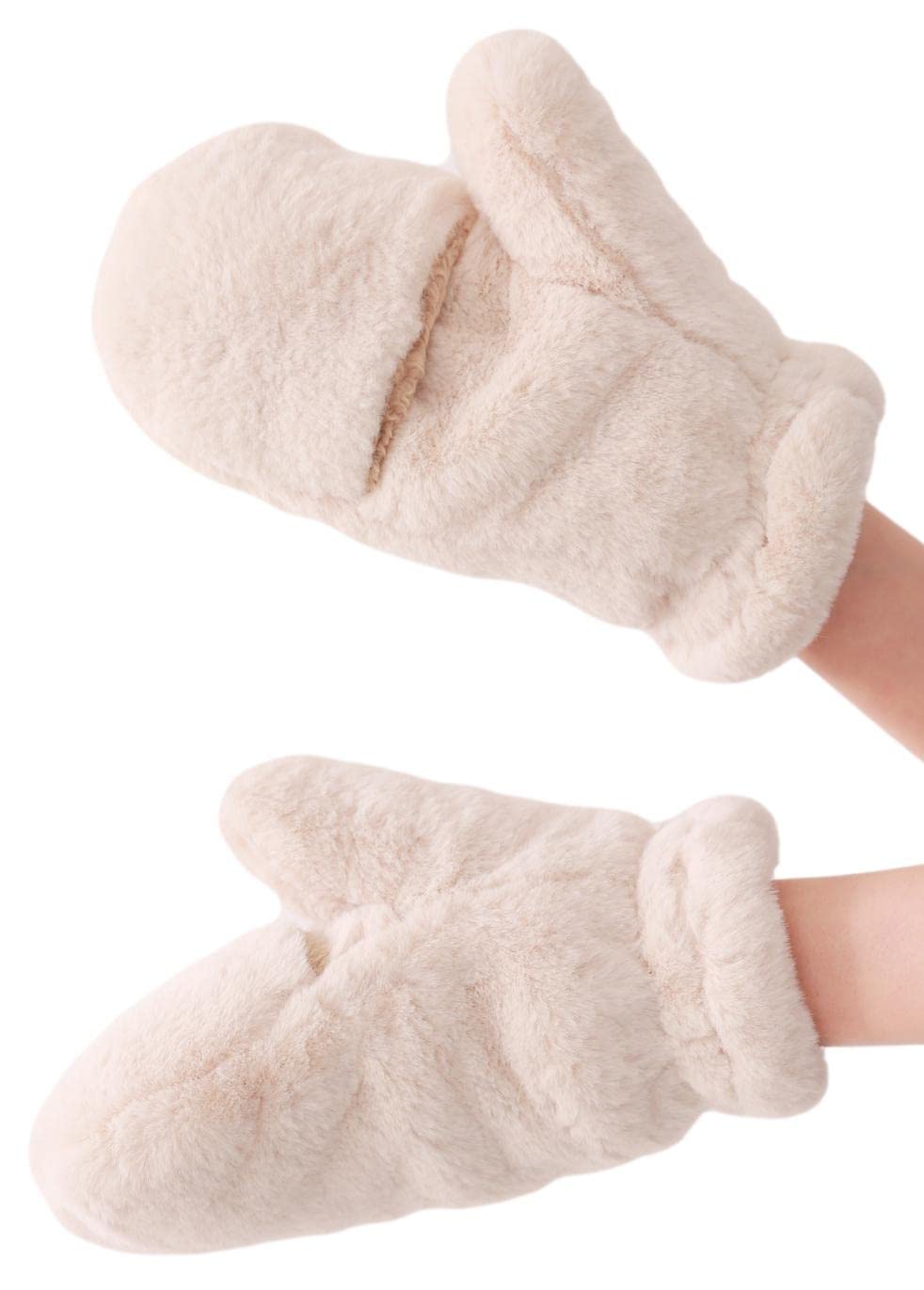 

AVEVE 5960 Fluffy, Fleece-Lined Mittens for Women, 2-Way, with Finger Slits for Smartphone Use (Cream)