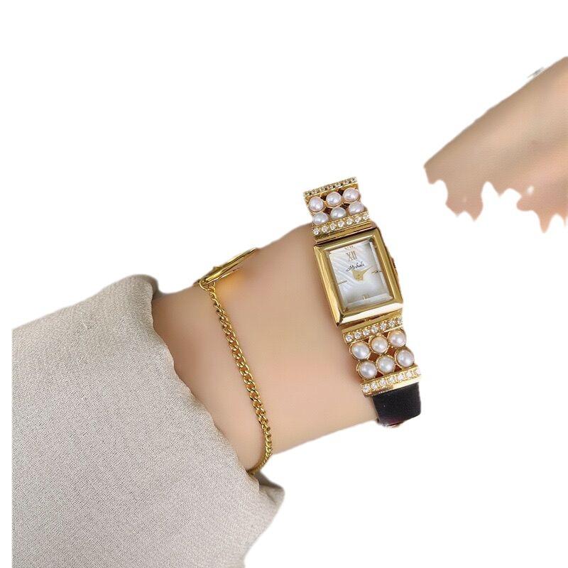 Watch Women'S Freshwater Pearl Fritillary Retro Small Square Watch Women'S Watch Square Belt Small Watch