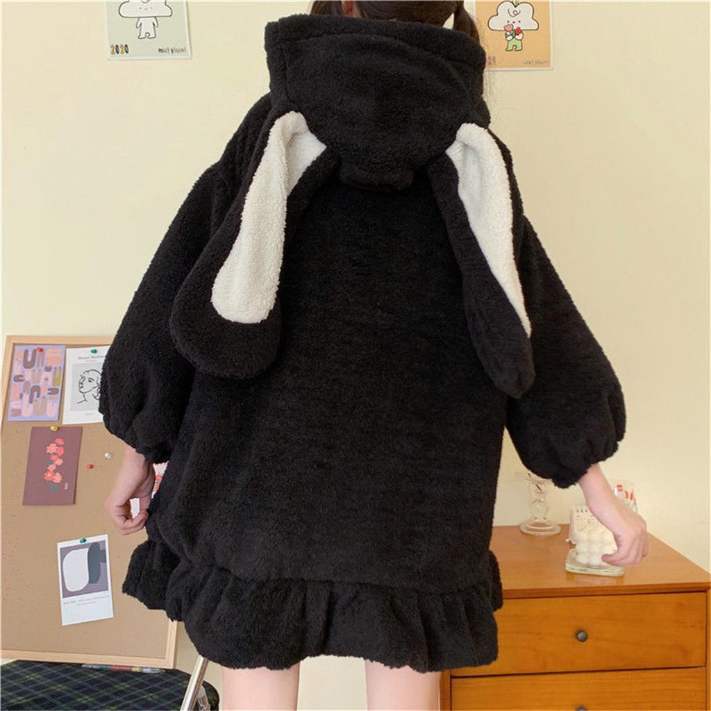 Felpe Invernali Calde Kawaii Orecchie di Coniglio Felpa Donna Ragazza Lolita con Cappuccio e Zip Felpe Casual Manica Lunga Felpa Harajuku
