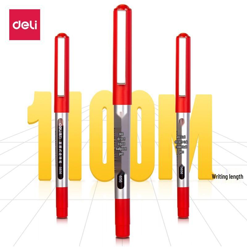 Deli S656 0.5mm Direct-Liquid Gel Pens, Red (12-Pack)