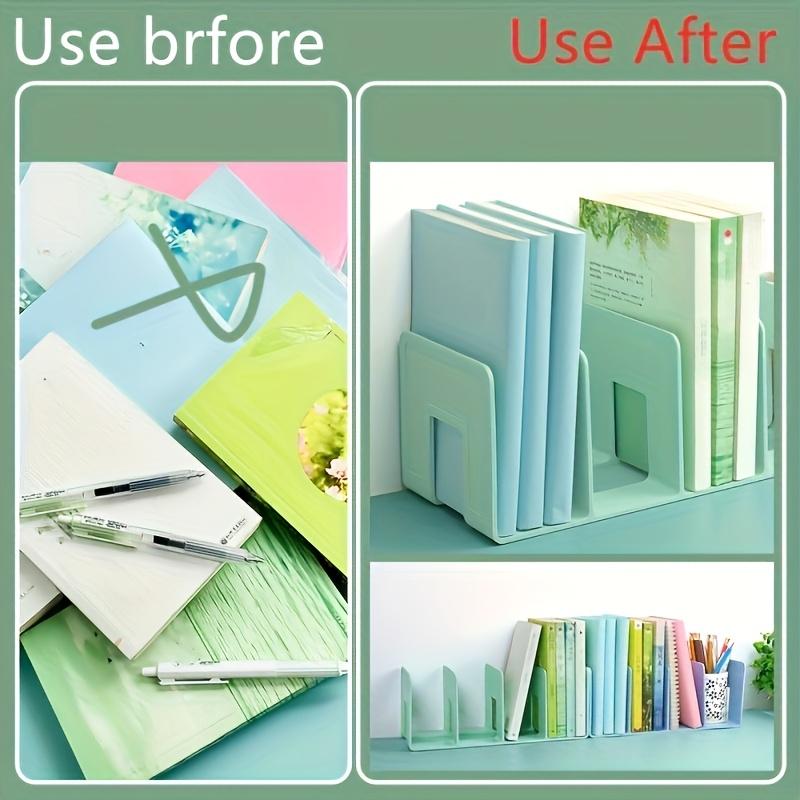 4-Slot Desktop Book Stand Organizer - Durable PP Material, White & Purple, Space-Saving Design for Office, School, or Home Use