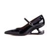 Arden Furtado Spring Cowhide Alien Heel Pumps Pointed Toe One Word Buckle Wedges Large Size Single Shoe High-heeled Shoes