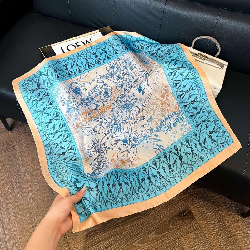 Fashion Black and White Printing Temperament Square Scarf Imitation Silk Korean Version Decorative Scarf Scarf Professional Decorative Shawl Silk Scar