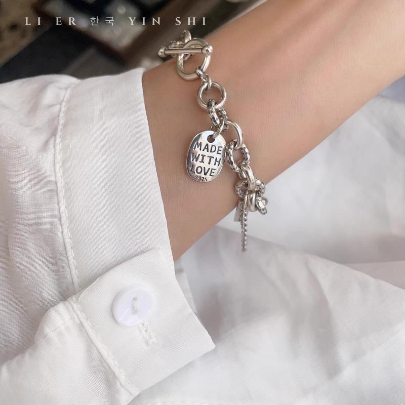 Korean Style Heavy Vintage Letter Plate Bracelet Fashion Trendy Personality Jewelry For Women