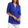Plus Size Women Solid Color Loose Zipper V Neck Long Sleeve Chiffon Blouse Shirt