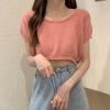 Lockeres Rundhals Kurzteil Nabel Strickshirt Damen Sommer Slim Dünnes Teil Kurzarm T-Shirt Tops Lässig Essentiell Slim Fit Pullover T-Shirts