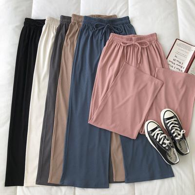 Hose mit weitem Bein und elastischem Bund für Damen, lockere gerade Freizeithose