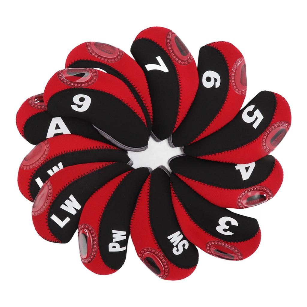 12 Pcs Golf Iron Head Cover Set Club Headcover Set with Numbers Red Fits Most Clubs