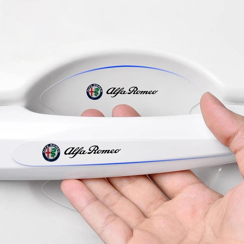 Car Stickers For Alfa Romeo 8Pcs Car Door Bowl Handle Protective Sticker Anti-collision Strip For Alfa Romeo Giulia Stelvio 156
