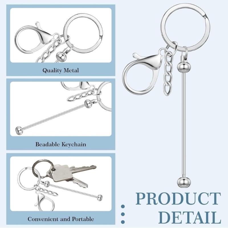 Portable 12 Pcs Beadable Keychain Charm Set Sturdy Alloy Blanks Beading Keyring Accessories for Craft Suppplies Jewelry