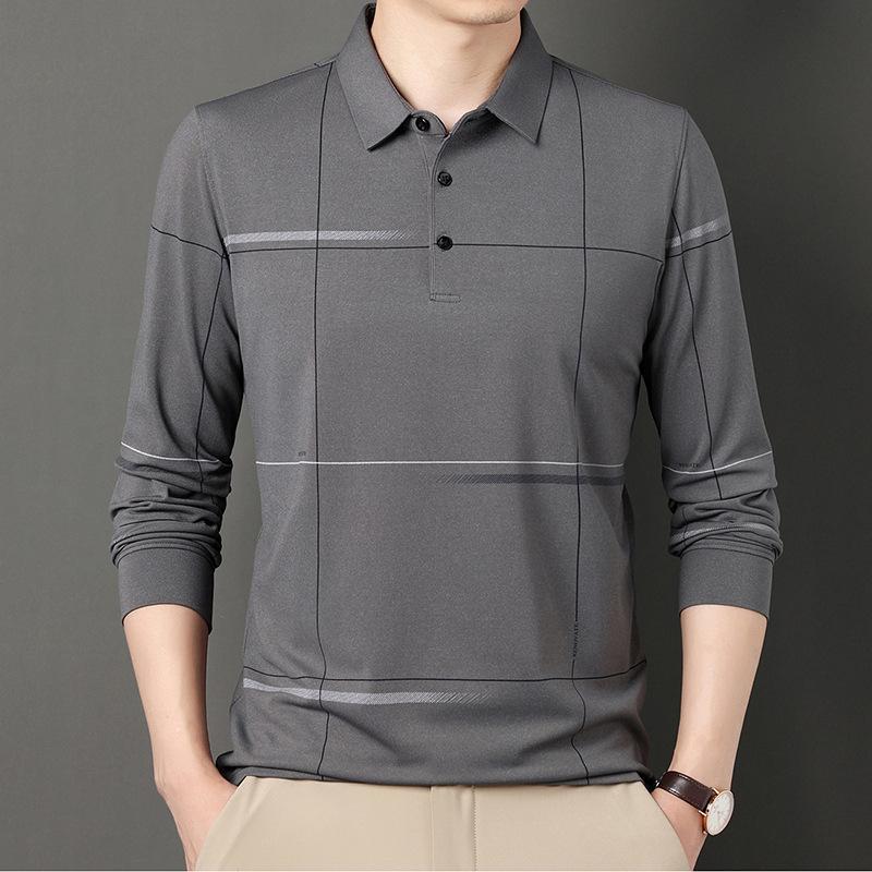 New Dad Wear Men's Lead Long-Sleeved T-shirt Men's Real Pocket Top Striped Men's Polo Shirt with Pockets