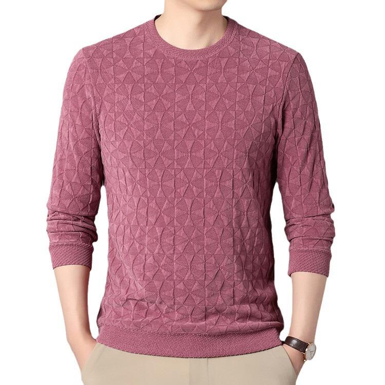 Men's Casual Round Neck Knit Sweater - Long Sleeve, Solid Color, Spring/Autumn Pullover Hoodie