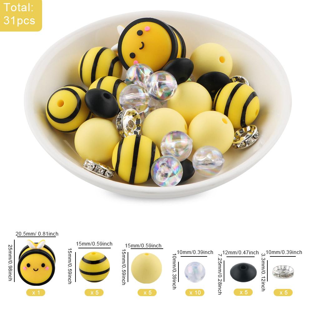 New 31Pcs/Set 3D New Silicone Focal Beads Round Bead For Jewelry Making DIY Beaded Pen Keychain Necklace Bracelet Accessories