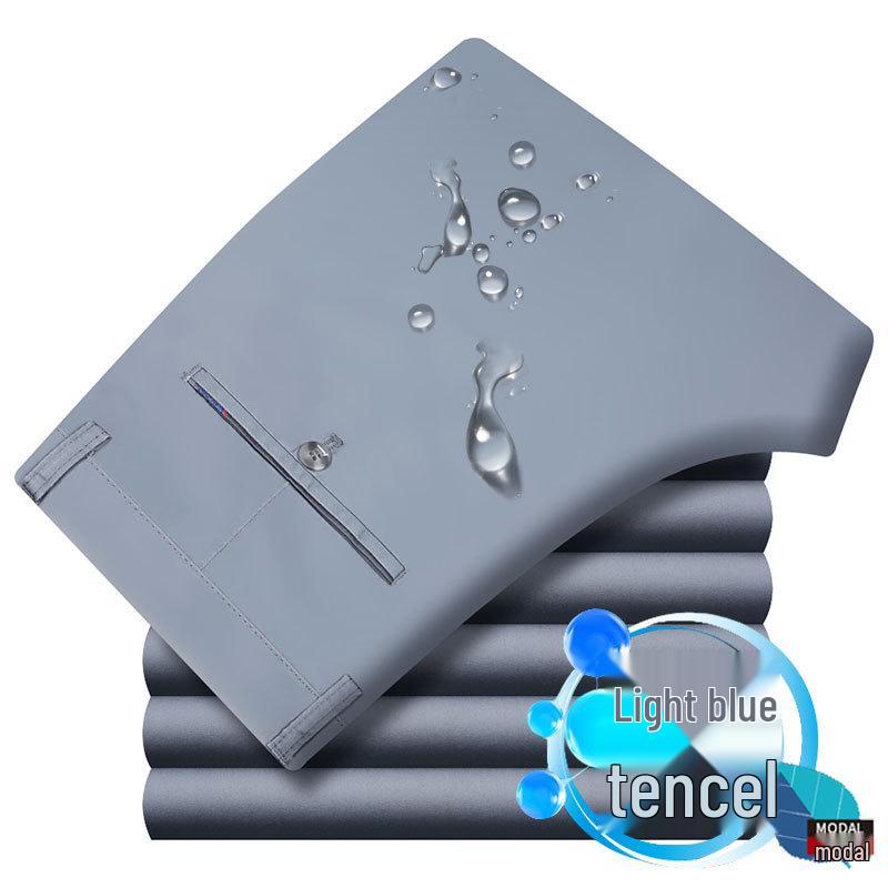 Men's Black Elastic Straight-Leg Summer Business Casual Pants