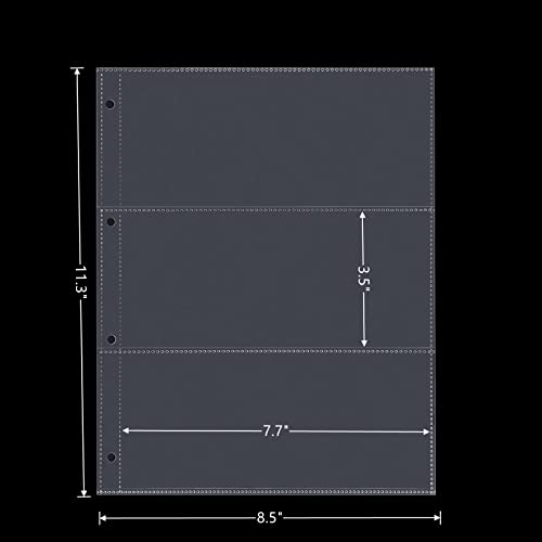 MUDOR 60-Pocket Currency Storage Pages, PP Material (PVC), Acid-Free, 3-Pocket Bill Holder, Collector's Refill Sheets, 4-Ring Filler Sleeves