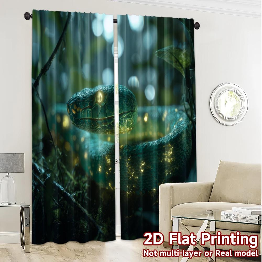 2pcs, 2D FLAT PRINTING Curtains (Without Rod) Emerald Serpent Chic Curtain Fabric Durable Polyester Curtains All Seasons Ldeal