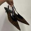 Sheepskin Version~ French Leather Cat Heel High Heels Women's New Pointed Leopard Print Shoes High Heel Sandals Muller Cool Slippers