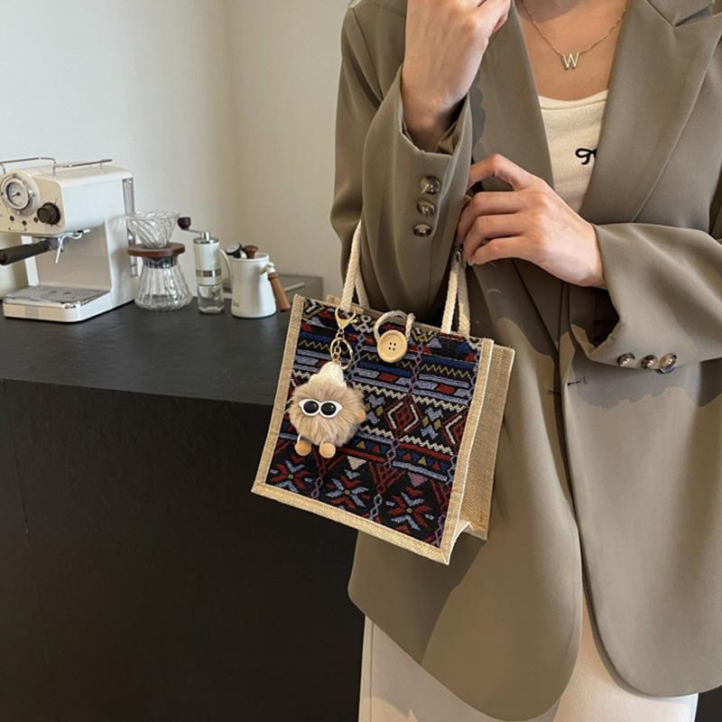Tragbare Bento-Tasche Lässige Tragetasche für Damen Ethnischer Stil Pendler-Handtasche Einfache Große Kapazität Einkaufstasche Geschenke