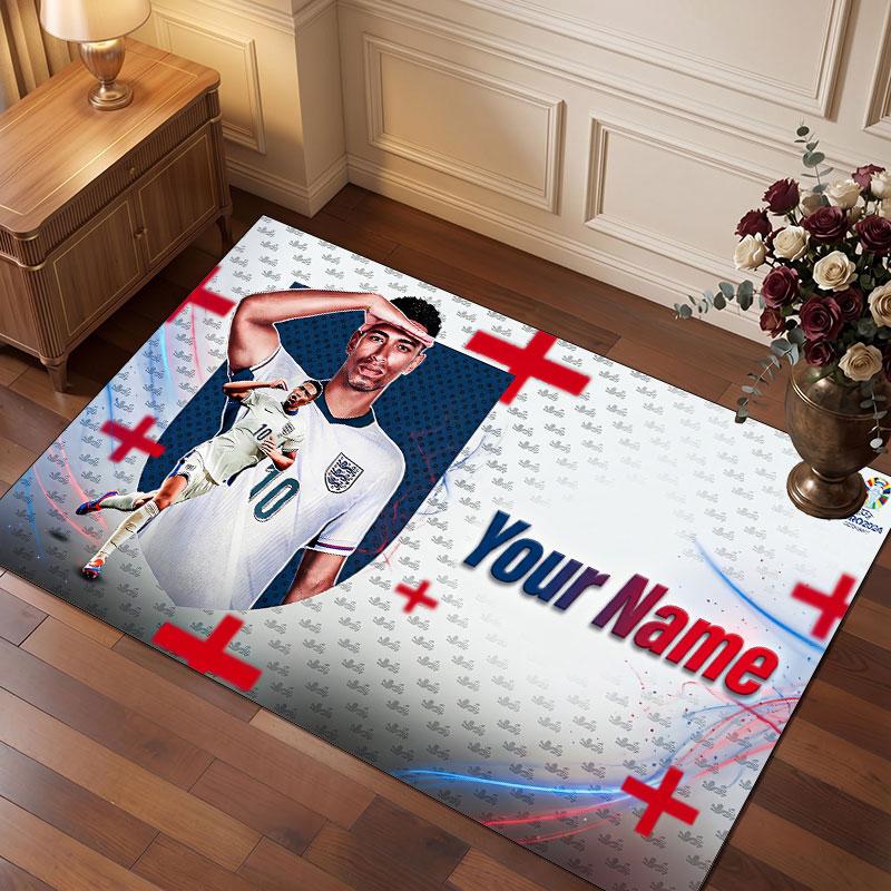 Jude Bellingham Custom Crystal Velvet Rug, Personalized Name Text Print, Football Logo Soft Non‑Slip Floor Mat Home Decor Gift