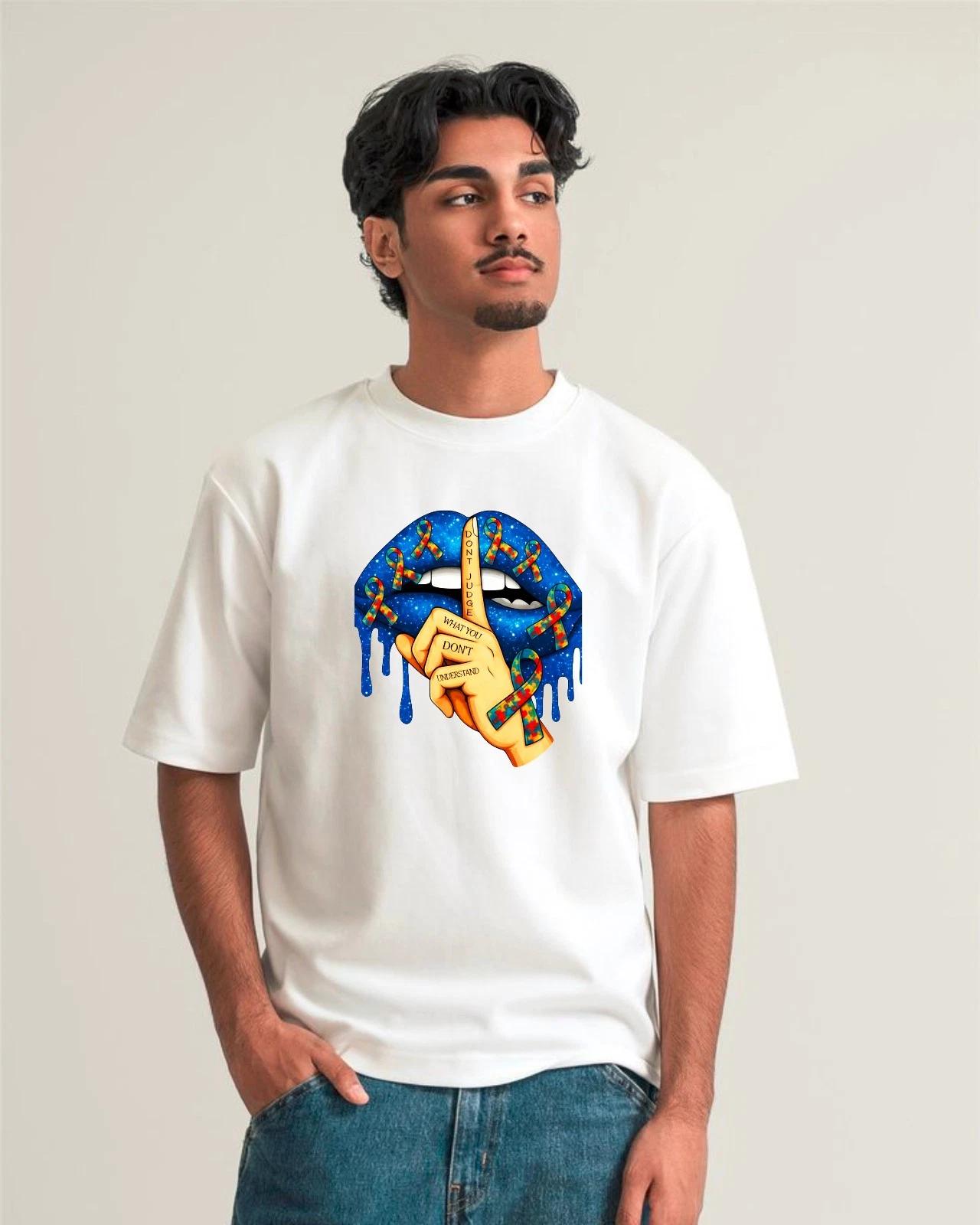 Autism Awareness Dont Judge What You Don t Understand Lips Puzzle Ribbon T-Shirt 2XL