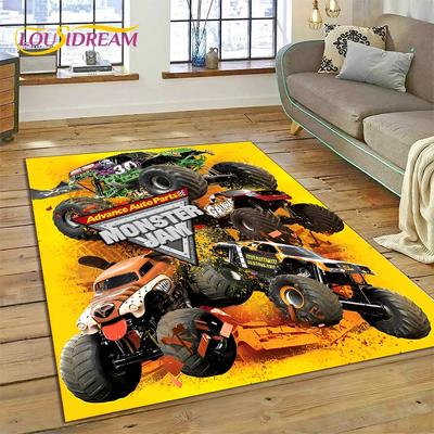 Monster Truck Monster Jam Cartoon Teppich für Schlafzimmer Wohnzimmer Zuhause Sofa Dekoration, Kinder Spiel Große Deko Bodenmatte