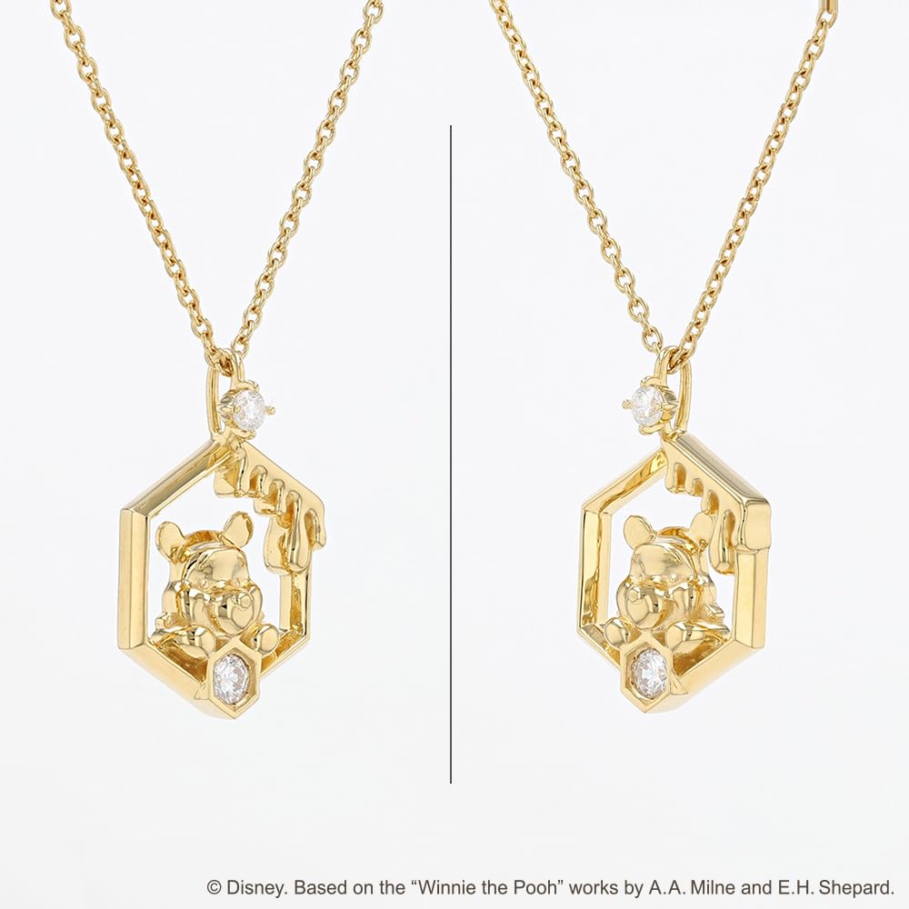 Disney Winnie the Pooh Pendant Silver with Yellow Gold Cubic Jewelry Special VPCDS20316 Necklace, Plating, Zirconia, Honey, Gift, Case,