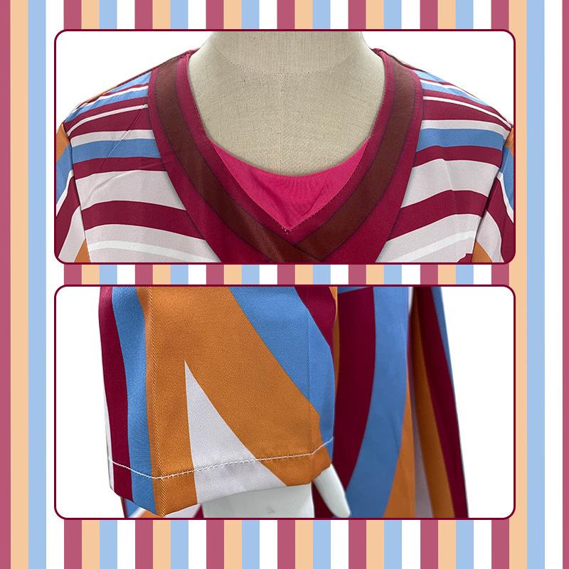 Wanda Maximoff Cosplay Dress, WandaVision Retro Striped Casual Dress for Halloween Cosplay Party