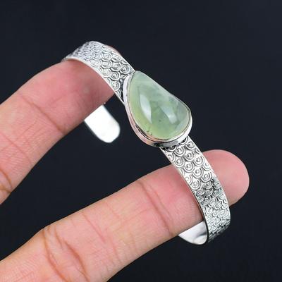 Halloween Deal 925 Sterling Silver Pear Moss Moss Prehnite Gemstone Wife Bangle