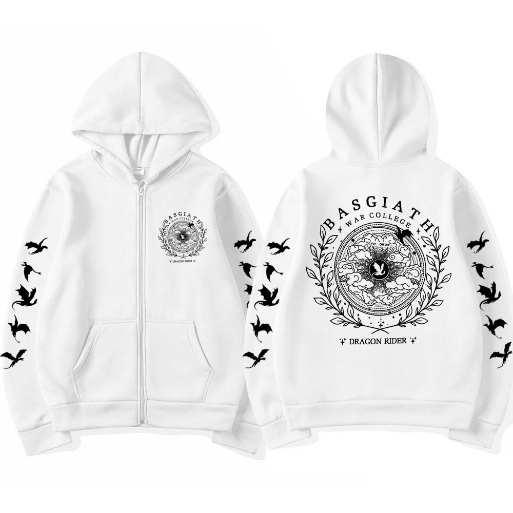 Basgiath War College Harajuku Sweat à capuche zippé Hommes Femmes Vintage Manches longues Quatrième Aile Dragon Surdimensionné Sweat-shirts Manteaux