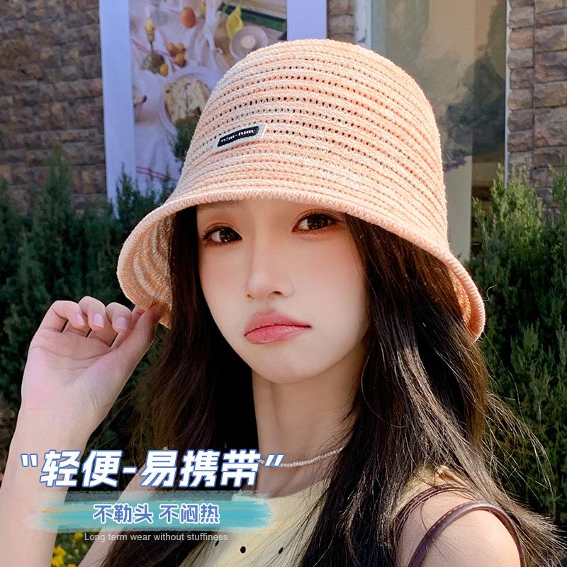 Summer hat women's knitted breathable bucket hat fashionable and sweet Xiaoqing summer sunshade sunscreen hat