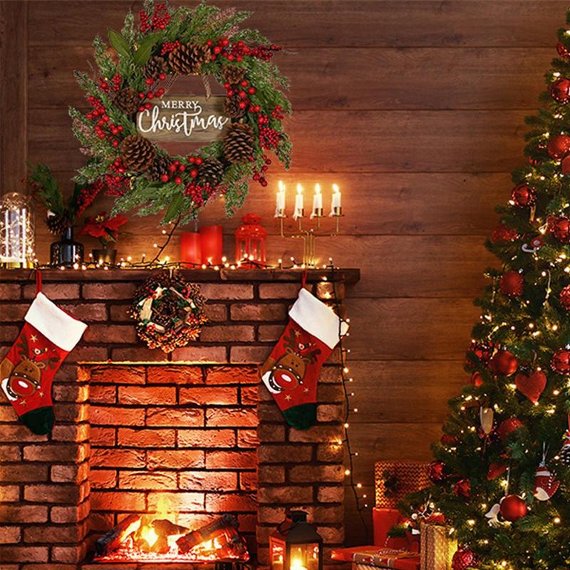 Christmas Wreath Outdoor Artificial 19.6 Inch Party Supplies With Berries Christmas Red Berry Wreath For Daily Holiday Birthday
