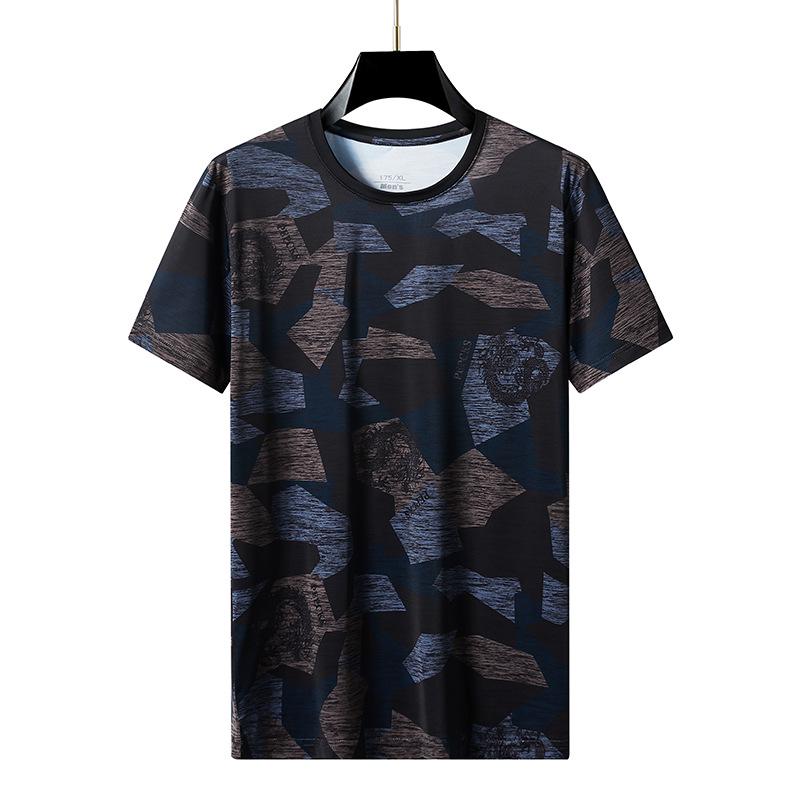 

Чоловіча спортивна футболка великого розміру з камуфляжним принтом, з коротким рукавом, з крижаного шовку (Підходить до 300 цзінів) 9XL кавовий/синій