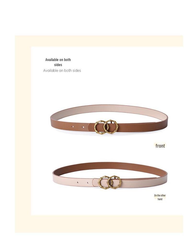 Women's Black Slimming Genuine Leather Belt with Bamboo Buckle