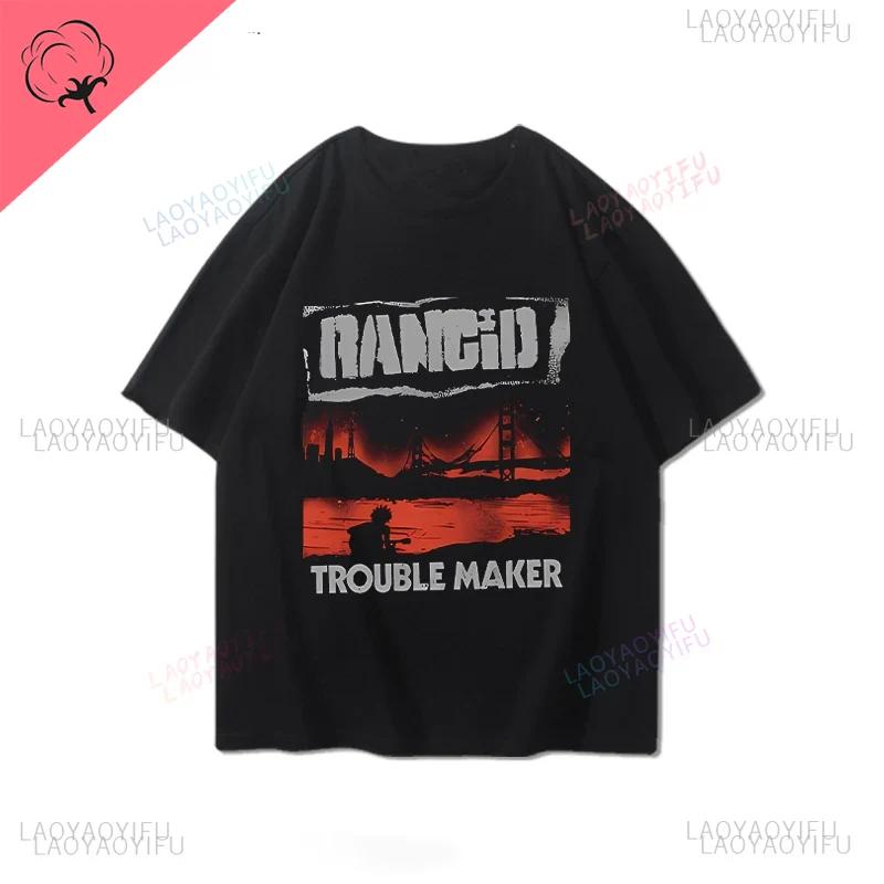 Rancid Band Short Sleeved Tshirt for Mens Summer American High Street Print Cool Pure Half Sleeves Trendy Printed Tshirt Top