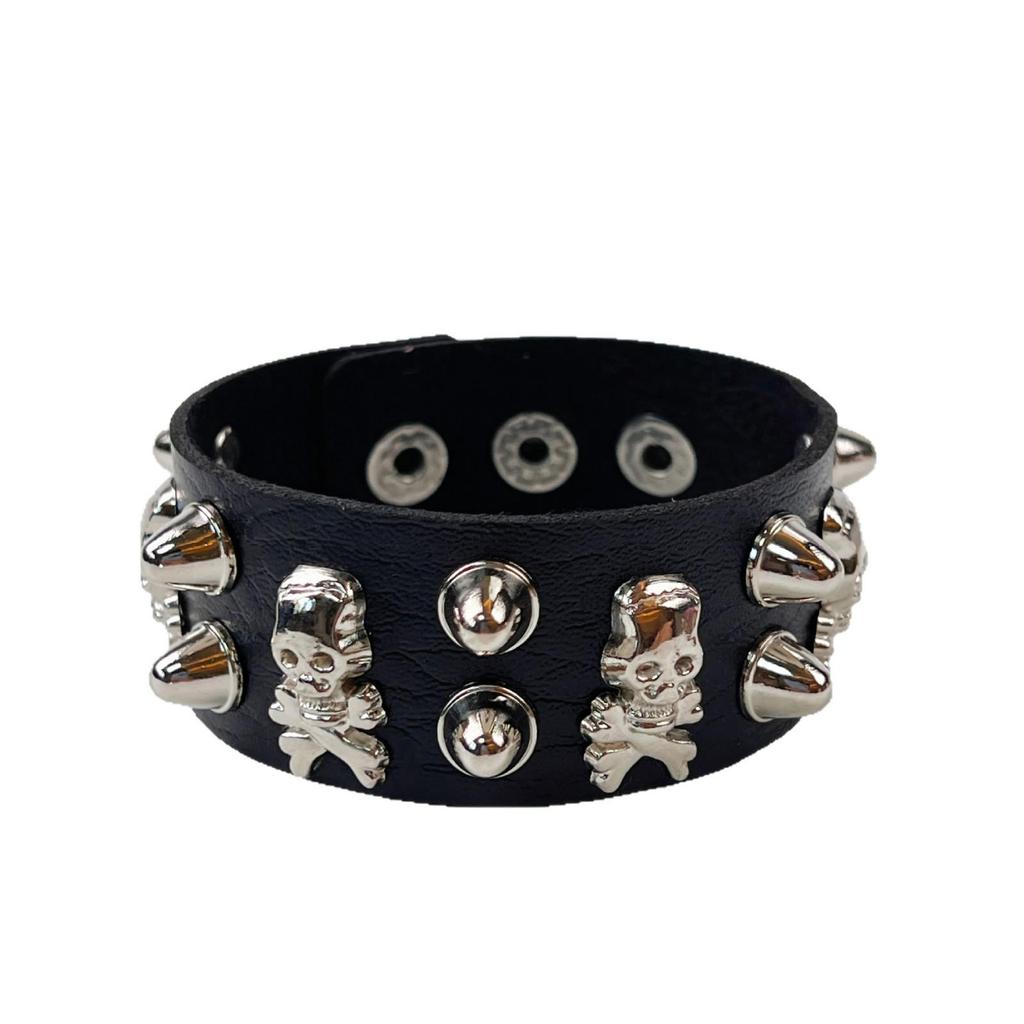 European & American Skull Rivet Punk Style Couple Bracelet - Retro Street Dance PU Ornament Handband