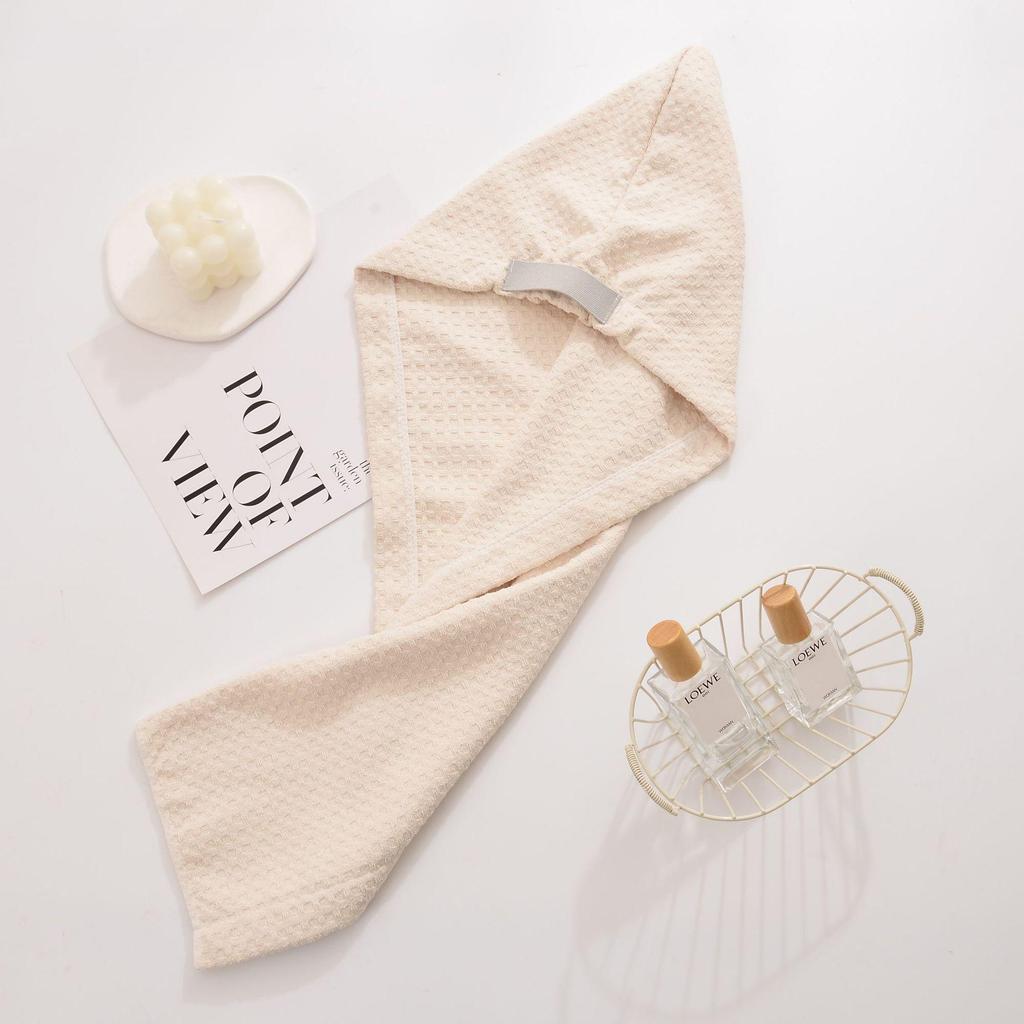 Women's Quick-Dry Waffle Hair Wrap - Absorbent, Wide-Tail Bath Cap for Adults
