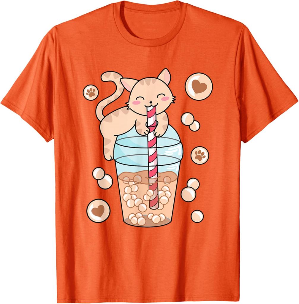 Cute Cat Drinking Bubble Tea Boba Milk Tea Graphic Tee Kawaii Kitten Lover Shirt