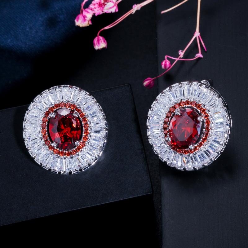 CMM Delicate Four Colors Cubic Zirconia Silver Color Round Stud Earrings