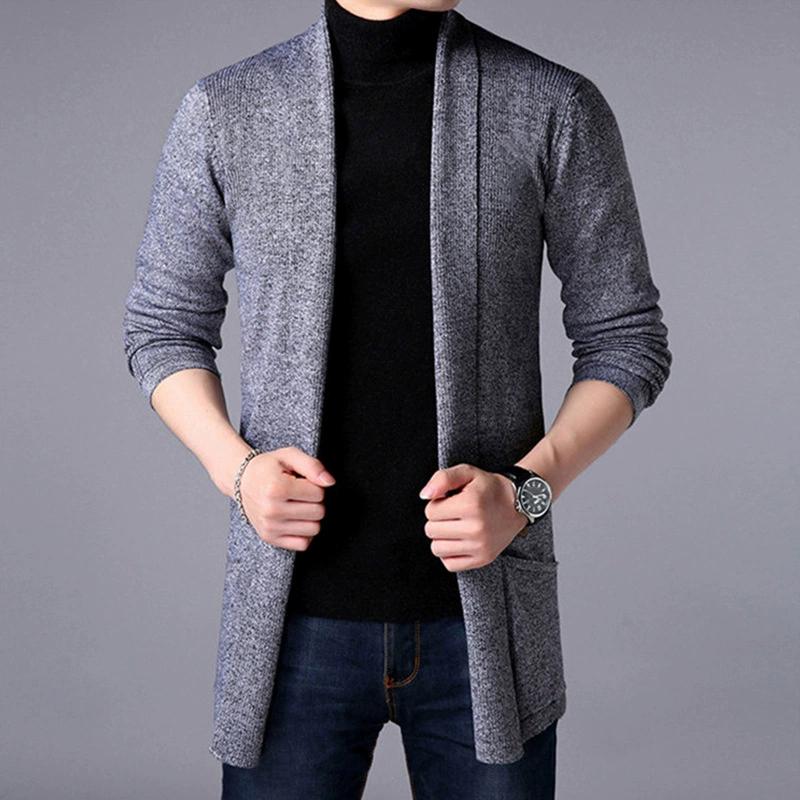 Herren Frühling und Herbst Übergröße Einfarbig Lässig Mittellang Pullover Jacke Freizeitmode Strickjacke Strickwaren