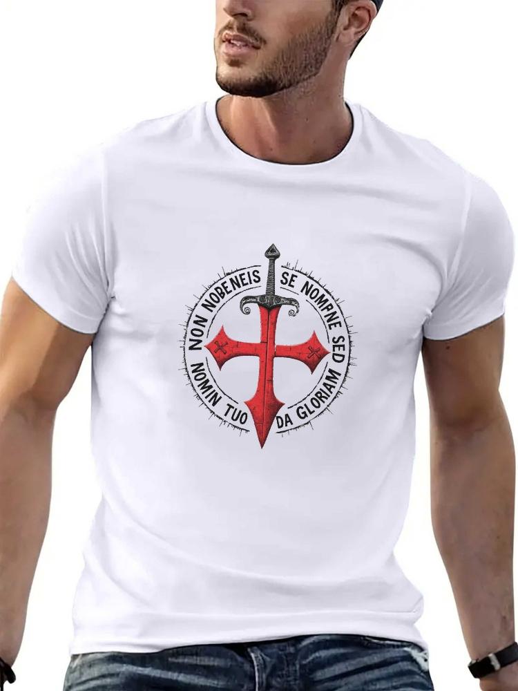 

Latin Templar Cross Sword Graphic with MedievalInspired Design 100 cotton Oneck short sleeve casual printed mens Tshirt S