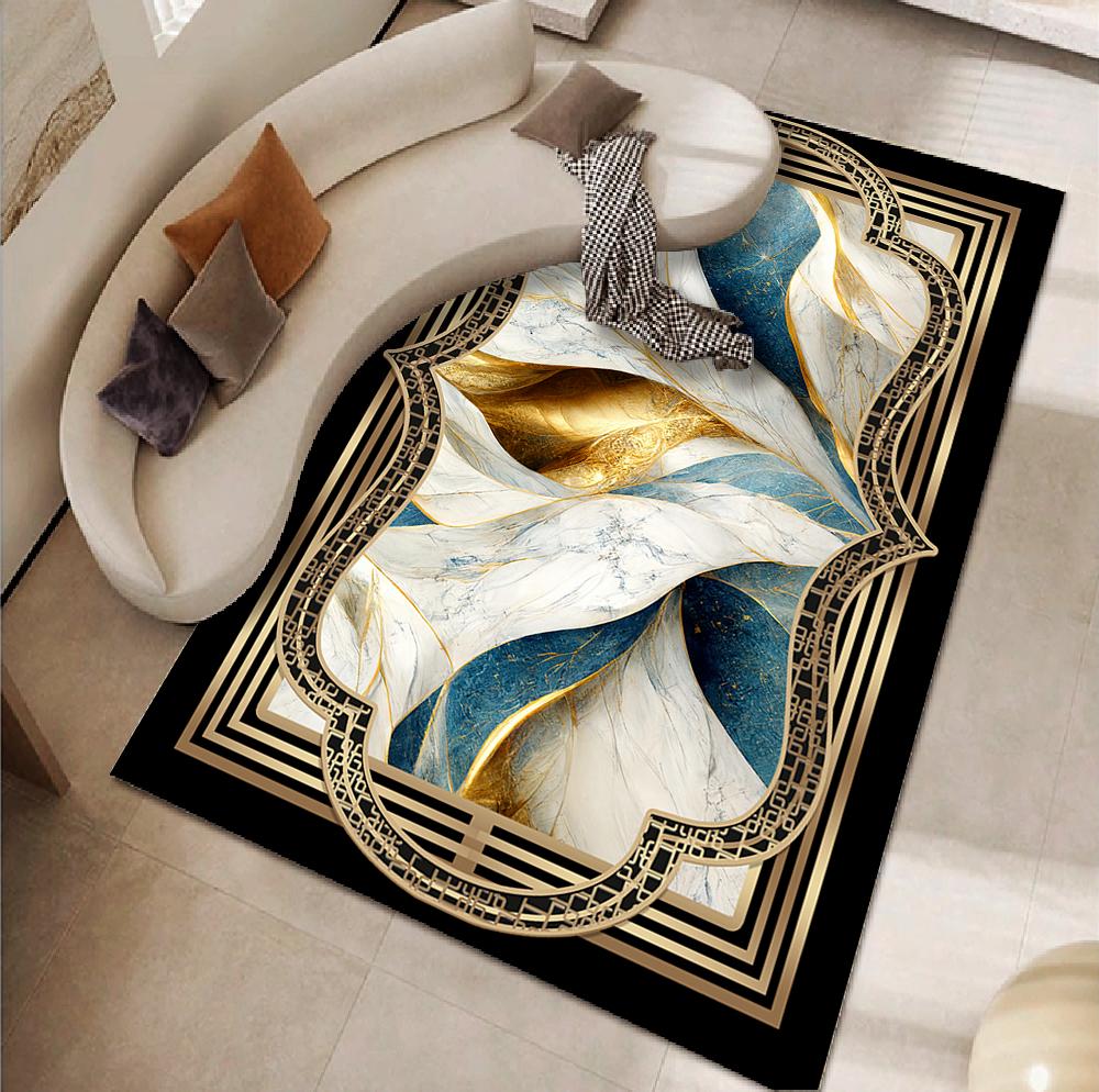 Luxury Black Marble Sofa Rug for Living Room European Large Area Non-slip Decoration Carpets Bedroom Study Tatami Soft Floor Mat