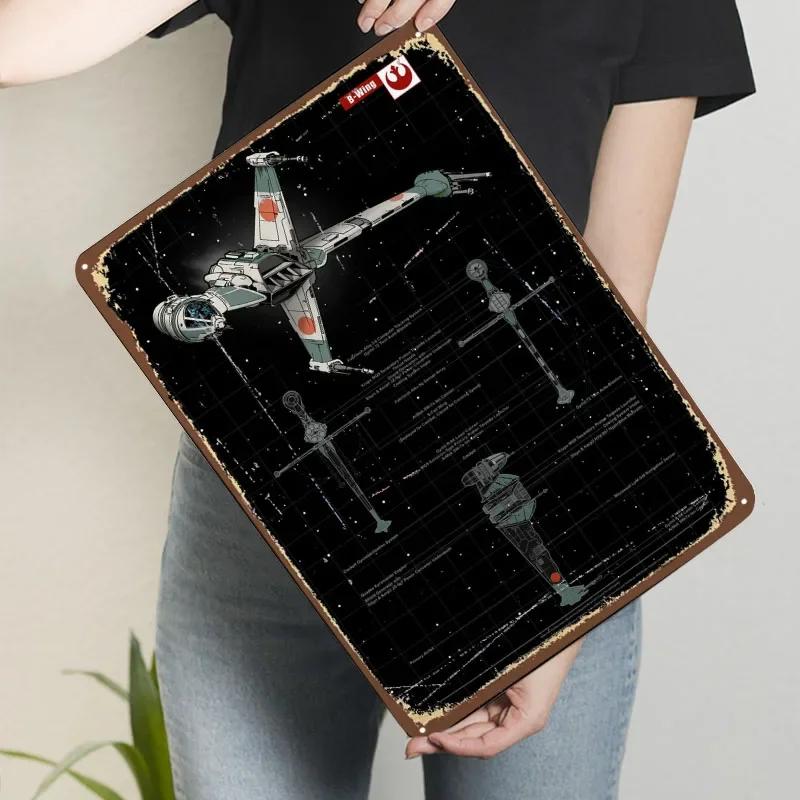B-Wing Blechschild Flugzeug Poster Vintage Innendekoration Benutzerdefinierte Metallschilder für Wandkunst Dekoration Bar Zubehör Raum