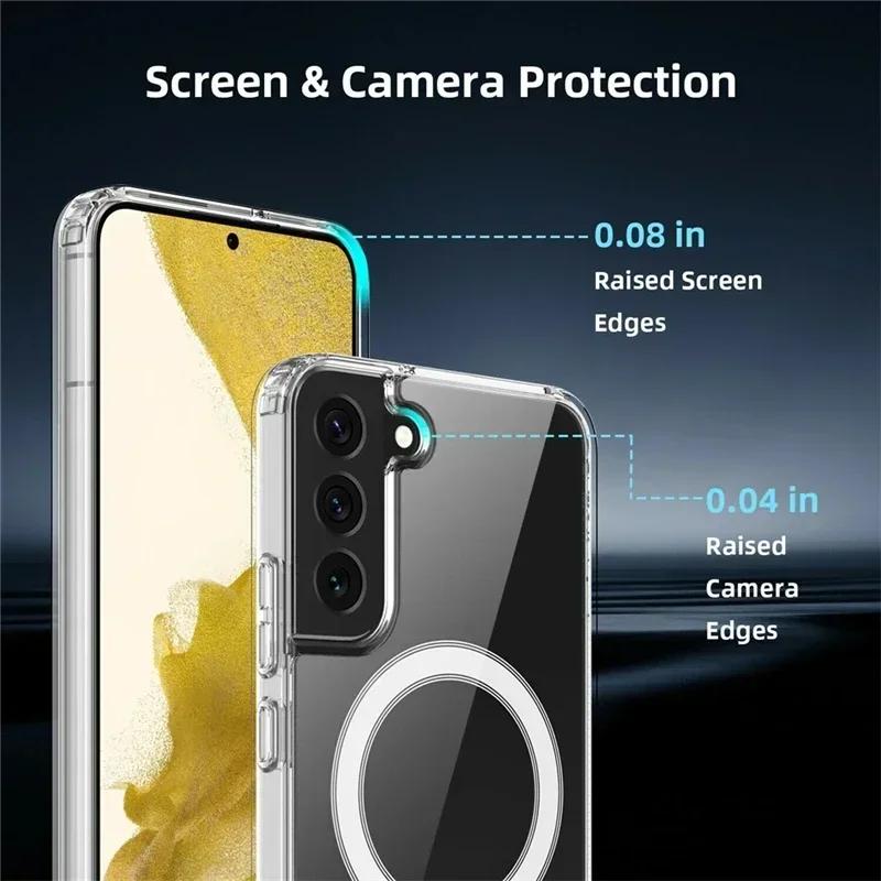 Original For Magsafe Magnetic Case for Samsung Galaxy S25 S24 S23 S21 FE S22 Ultra Plus Wireless Charging Shockproof Clear Cover