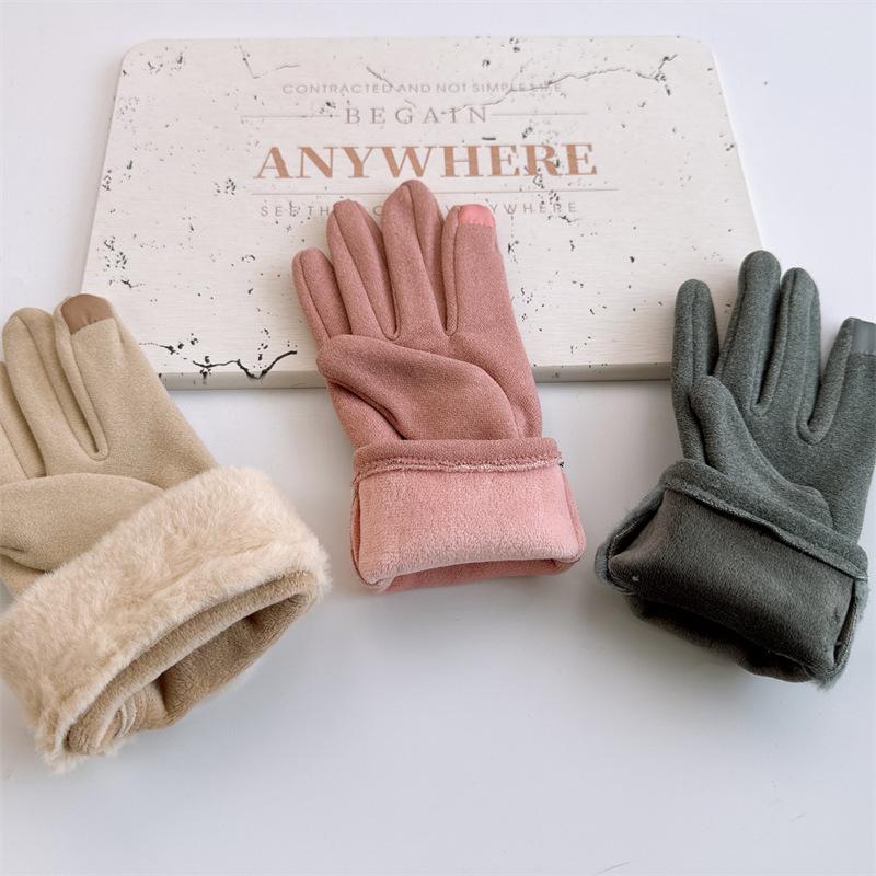 Autumn and Winter Thermal Gloves Inner Fleece Touch Screen Outdoor Riding Gloves Hairy Small Label Rabbit Fleece Gloves
