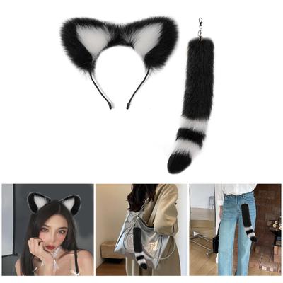 Čelenka s kočičími oušky a přívěsek ocasu pro milovníka cosplaye Stylová dekorace na tašku a batoh Módní doplňky