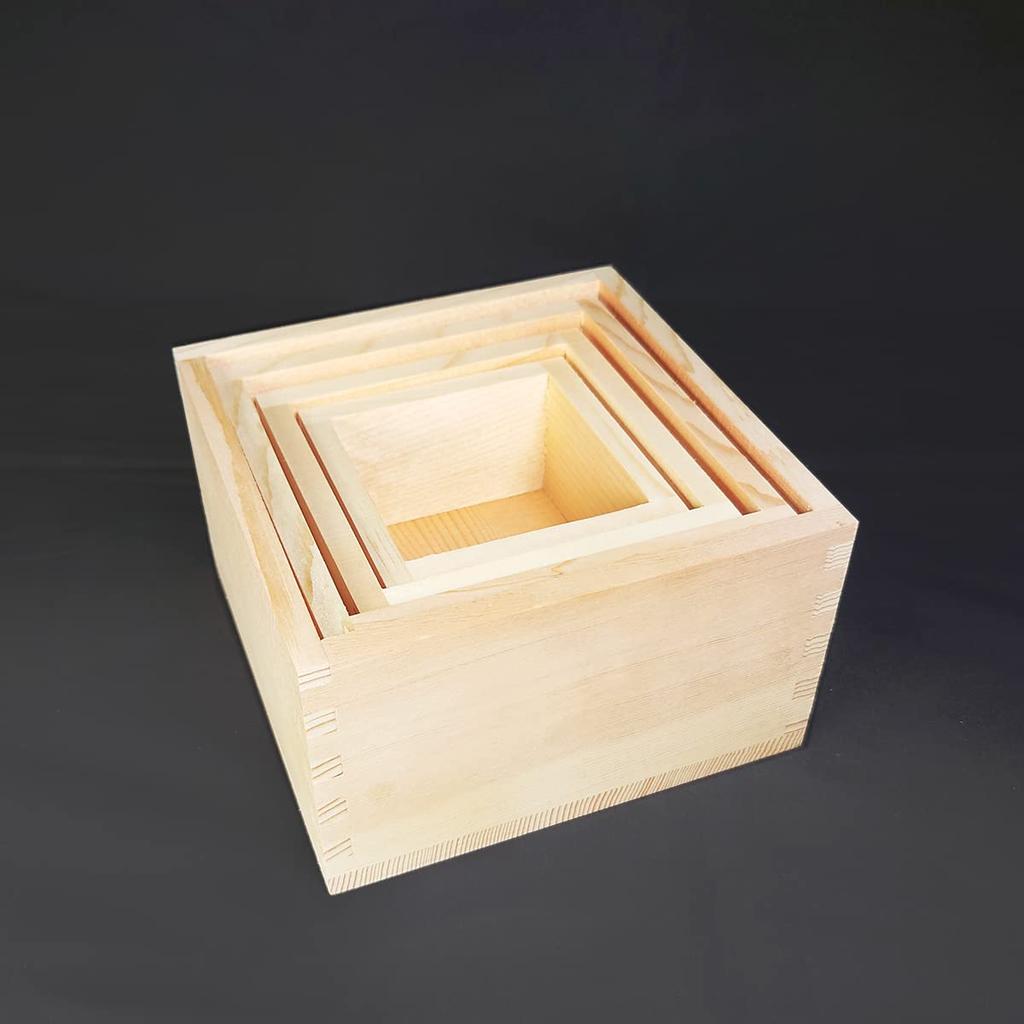 [Kisho] Wooden Matryoshka Masu Box, Small, 1-go Masu (180ml) Set of 4, Wooden Storage Box, Natural, Stylish, Cute, Gift